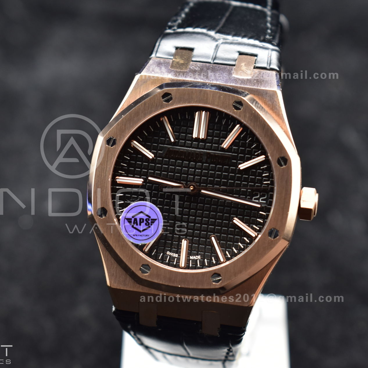 Royal Oak 41mm 15400 RG APSF 1:1 Best Edition Black Textured Dial on Black Leather Strap SA3120 Super Clone V3